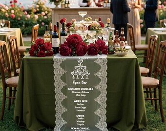 Personalized Sheer Lace Bar Sign for Wedding, Birthday, Anniversary, Custom Reception Bar Decor Cheers To Wedding
