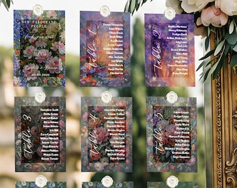 Floral Wedding Seating Chart Cards, Personalized Table Assignments, 5x7 Find Your Seat Cards
