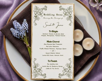 Personalized Letterpress Wedding Menu, Cotton Paper, Luxury Custom Dinner Menu, Bridal Shower & Reception Stationery