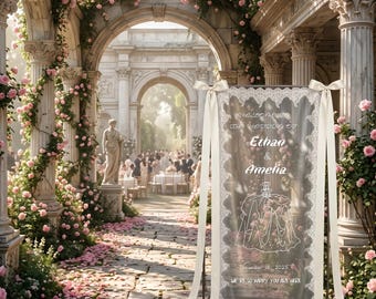 Custom Sheer Lace Wedding Welcome Sign, Romantic Entrance Decor, Ethereal Fabric Backdrop