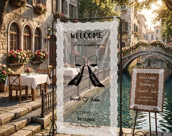Custom Sheer Lace Wedding Welcome Sign, Romantic Entrance Decor, Ethereal Fabric Backdrop