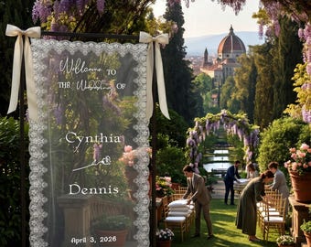 Lace Organza Wedding Welcome Sign – Romantic Tulle Ceremony Décor, Ethereal Backdrop