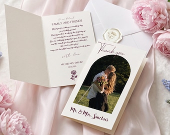 Personalized Wedding Thank You Cards With Photo | Folded Photo Thank You Note Cards | Modern Romantic Stationery Suite, Includes envelopes