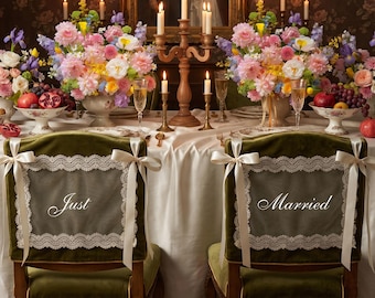 Handcrafted Lace Organza Wedding Chair Signs, Mr & Mrs Boho Bride Groom Decor