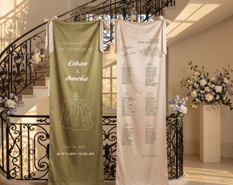 Custom Satin Wedding Seating Chart | Romantic Fabric Backdrop with Stand | Lace Tulle Ceremony  Banner, Reception Decor