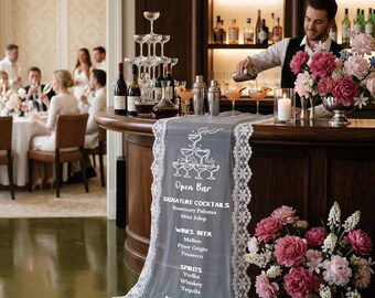 Personalized Lace Bar Sign, Wedding Reception Decor, Custom Menu Banner, Cheers To Wedding