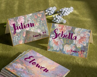 Personalized Folded Name Cards | Custom Wedding Place Cards & Escort Cards, Floral Reception Decor