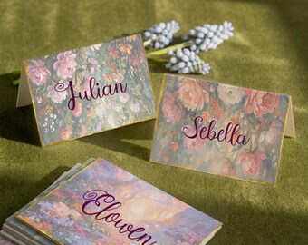 Personalized Folded Name Cards | Custom Wedding Place Cards & Escort Cards, Floral Reception Decor