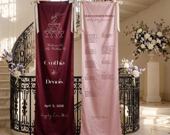 Custom Satin Wedding Seating Chart | Romantic Fabric Backdrop with Stand | Lace Tulle Ceremony  Banner, Reception Decor