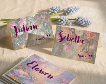 Personalized Folded Name Cards | Custom Wedding Place Cards & Escort Cards, Floral Reception Decor
