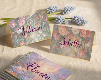 Personalized Folded Name Cards | Custom Wedding Place Cards & Escort Cards, Floral Reception Decor