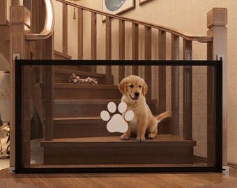 Barrera portátil plegable de malla para perros y gatos, valla de seguridad para interiores, puerta para cachorros, fácil de instalar.