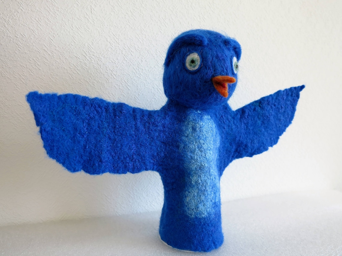 Blue bird hand puppet bird puppet unique felted animal toy Etsy