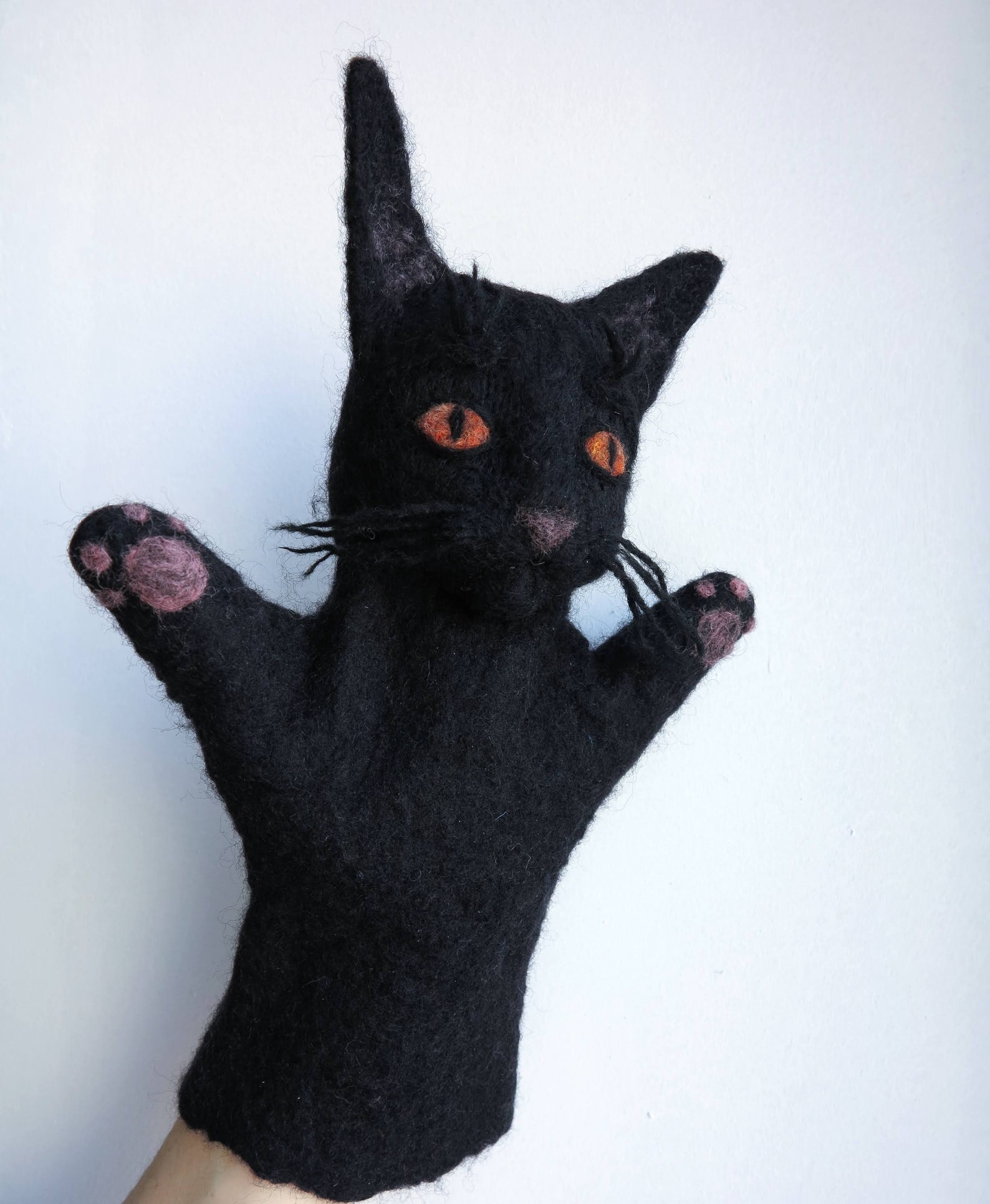 Black cat hand puppet felted wool animal toy for children and Etsy