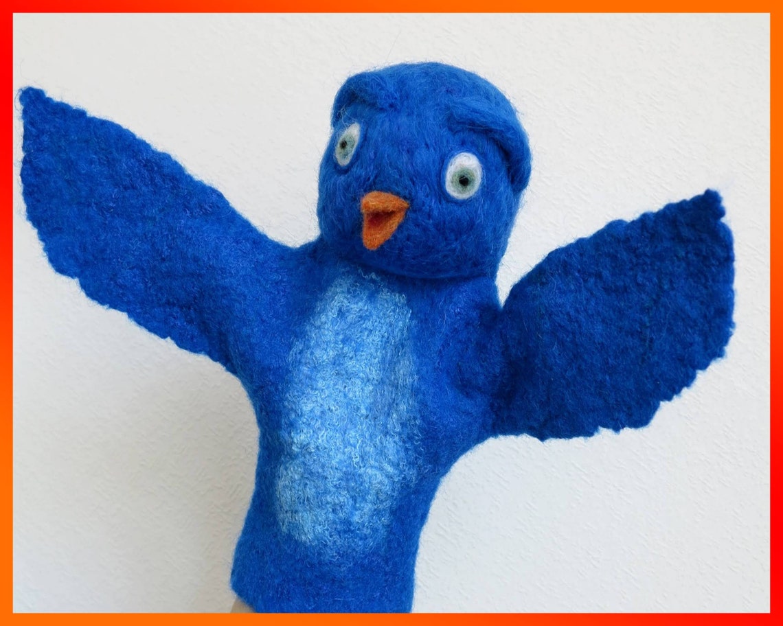 Blue bird hand puppet bird puppet unique felted animal toy | Etsy