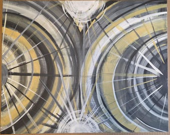 Abstract Painting Acrylic on Canvas 20x16" - Gold, Black, Grey, & White Featured
