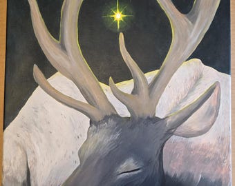 Elk Acrylic Canvas Painting 24x18 ["North Star Sound"]