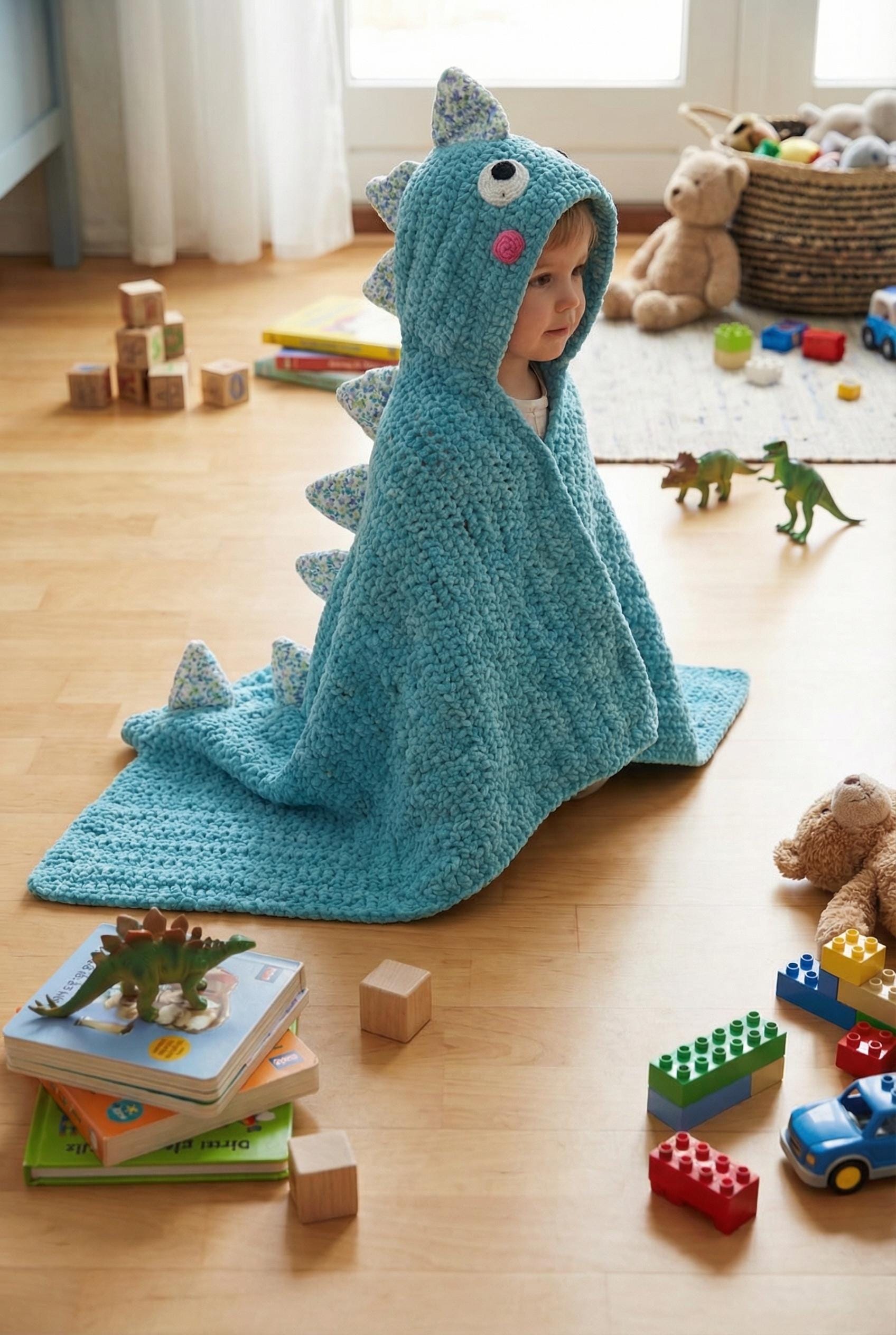 40 Dinosaur Blanket Crochet Patterns to Stitch for Kids, Nurseries, and Dino Fans 27 Crochet Dinosaur Hooded Blanket