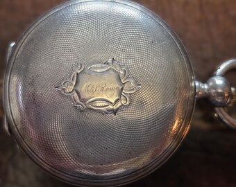 Antique 1889 Joseph Gilbert Coin Silver Pocket Watch – Full Hunter Case, Engraved Monogram