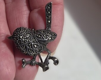 Vintage Marcasite and Sterling Fairy Wren Brooch