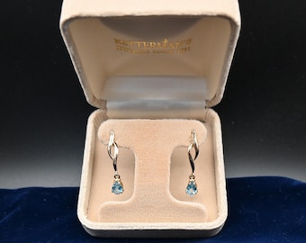 Vintage Swiss Blue Topaz and 14K Gold Drop Earrings