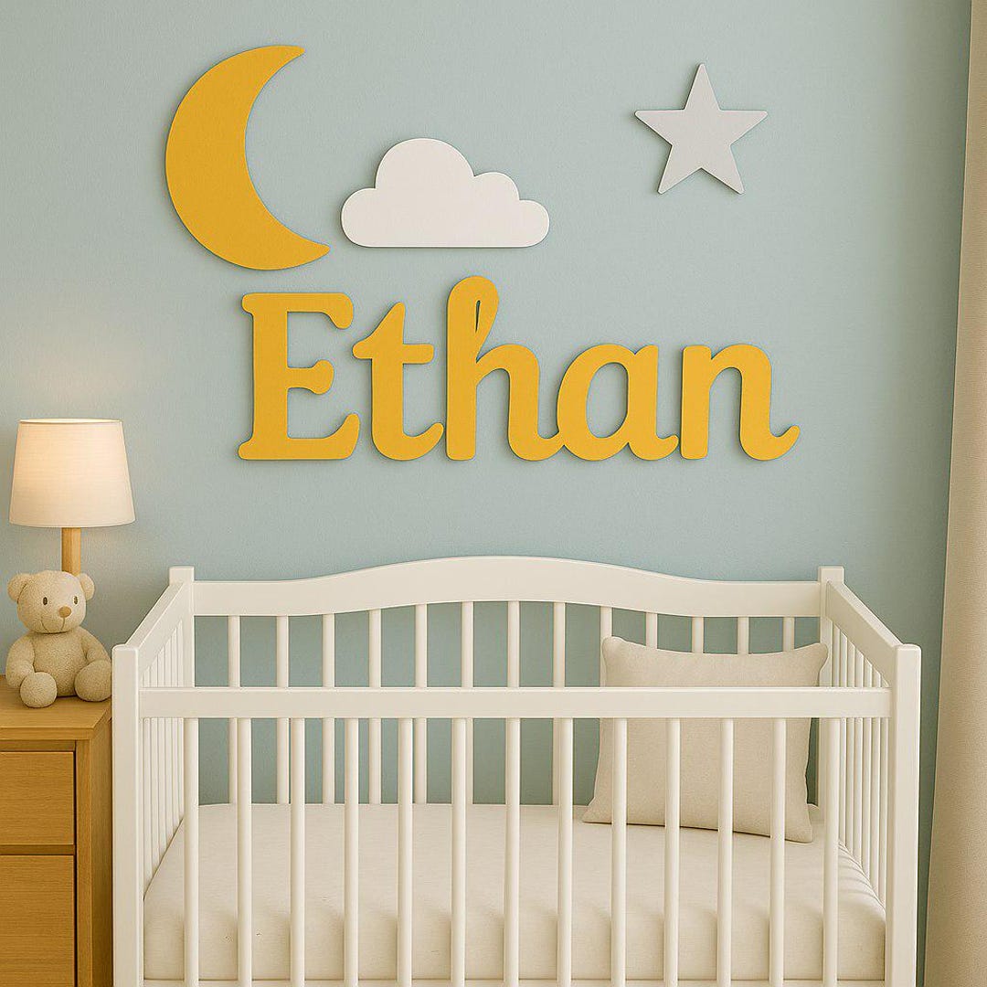 Monogram Baby Name Plaque Personalized Wooden Wall Decor Initial Above ...