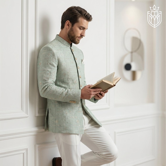 Men’s Embroidered Sherwani Prince Coat for Groom – Indo-Western Wedding Jacket, Ethnic Pakistani Outfit