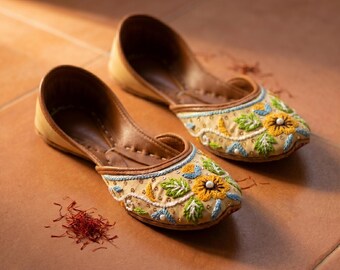 Wear the Garden on Your Wedding Day | Handmade Wildflower Embroidered Flat Women | Boho Floral Khussa Jutti Artisan