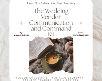 Wedding Vendor Contract Checklist, Vendor Questions to Ask, Red Flag Glossary, Payment Tracker, Email Scripts, Wedding Planning PDF