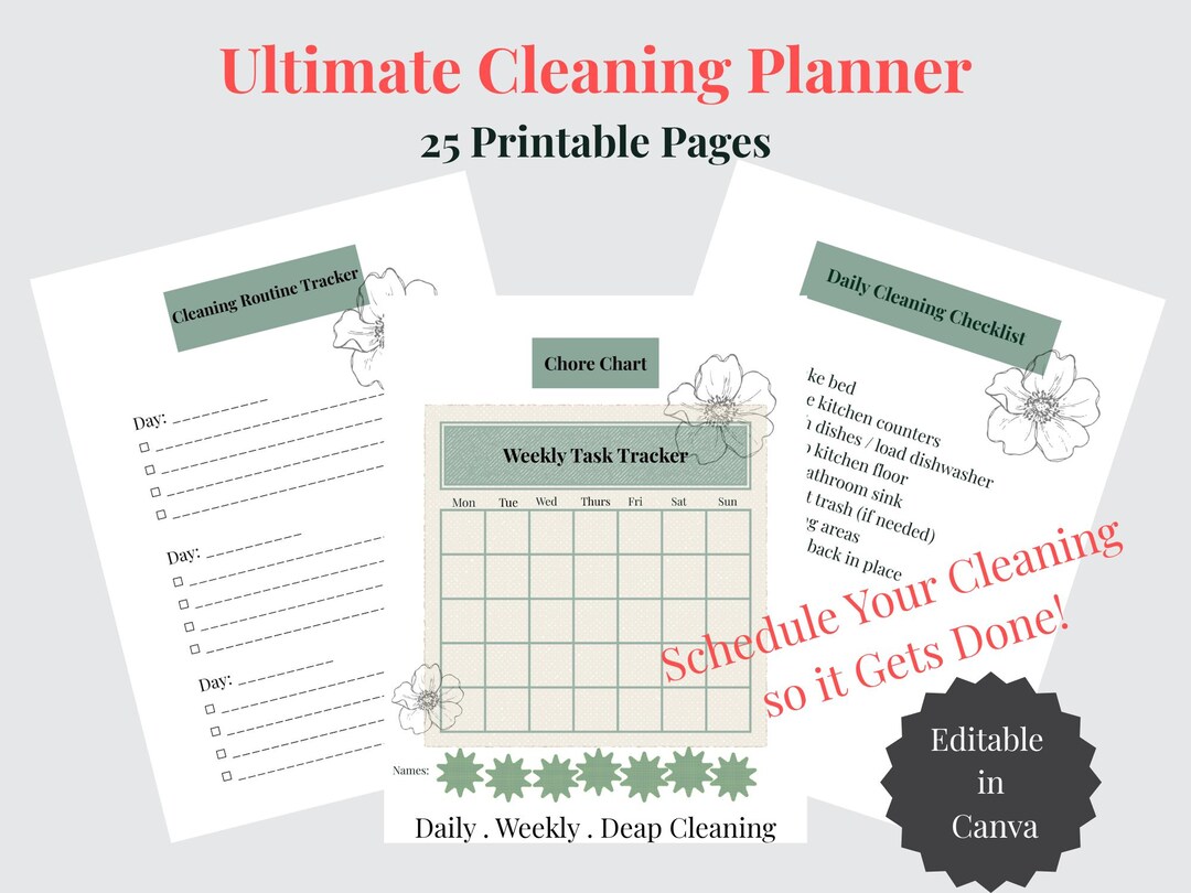Ultimate Cleaning Planner Printable | Daily Weekly Cleaning List | Home ...
