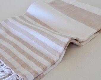 Turkish Beach towel Cotton Peshtemal Towel in latte and white color