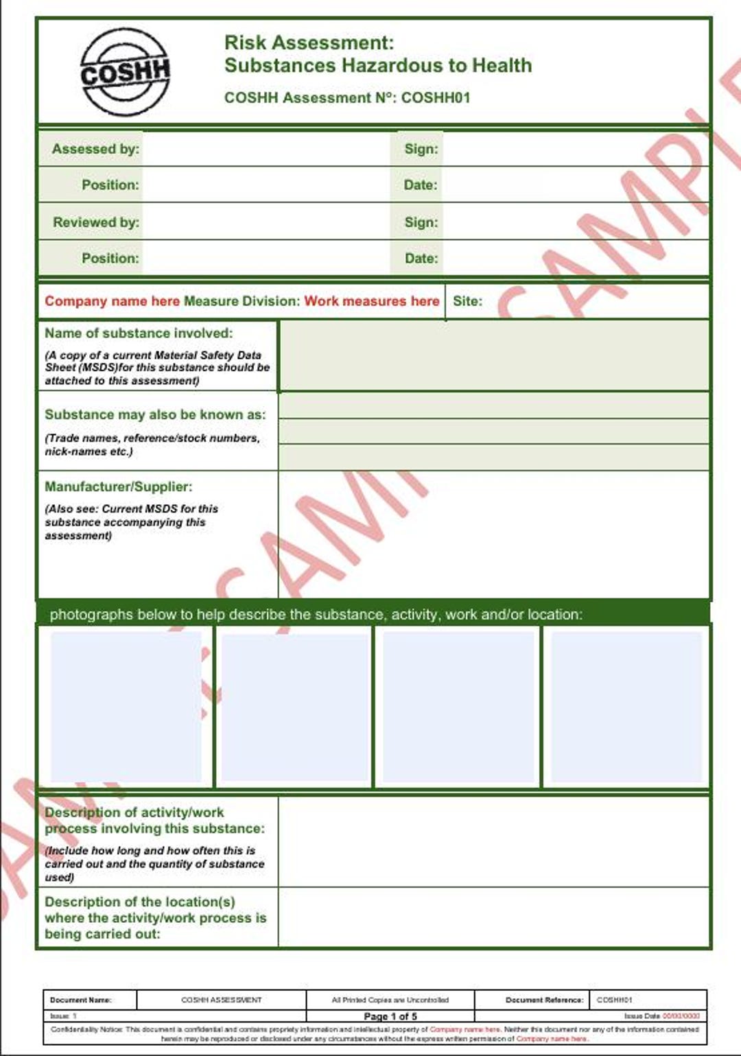 COSHH Risk Assessment Template - Etsy UK