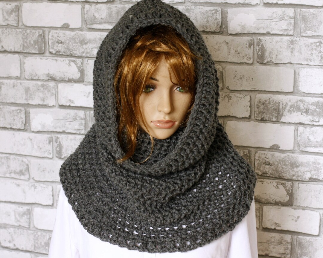 Accessories Crochetgray Hood Scarfinfinity Scarfhood Scarf - Etsy