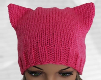 Hat Cat.Ladies beanie ''Pink Cat''! Hand knitted, seamless.Knit black Hat Cat Ears Hat Cat  Available in many colours.