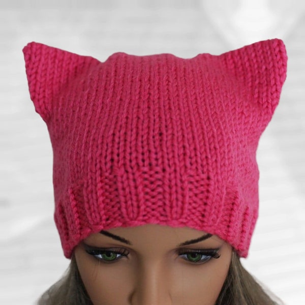 Hat Cat.Ladies beanie ''Pink Cat''! Hand knitted, seamless.Knit black Hat Cat Ears Hat Cat  Available in many colours.