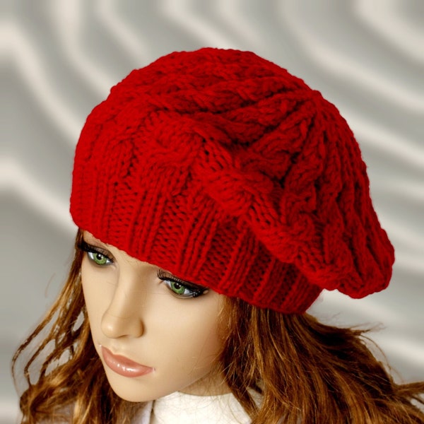 Bonnet en grosse maille, béret pour femme, bonnet en tricot, bonnet en tricot chic d'artiste français, bonnet confortable pour femme tricoté à la main pour l'automne Bonnet pour femme.