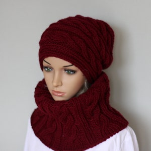 Large hat Knit Winter Fall Accessories Knit Cable hat Beautiful Handmade Knit Hat and Scarf .Womens slouchy