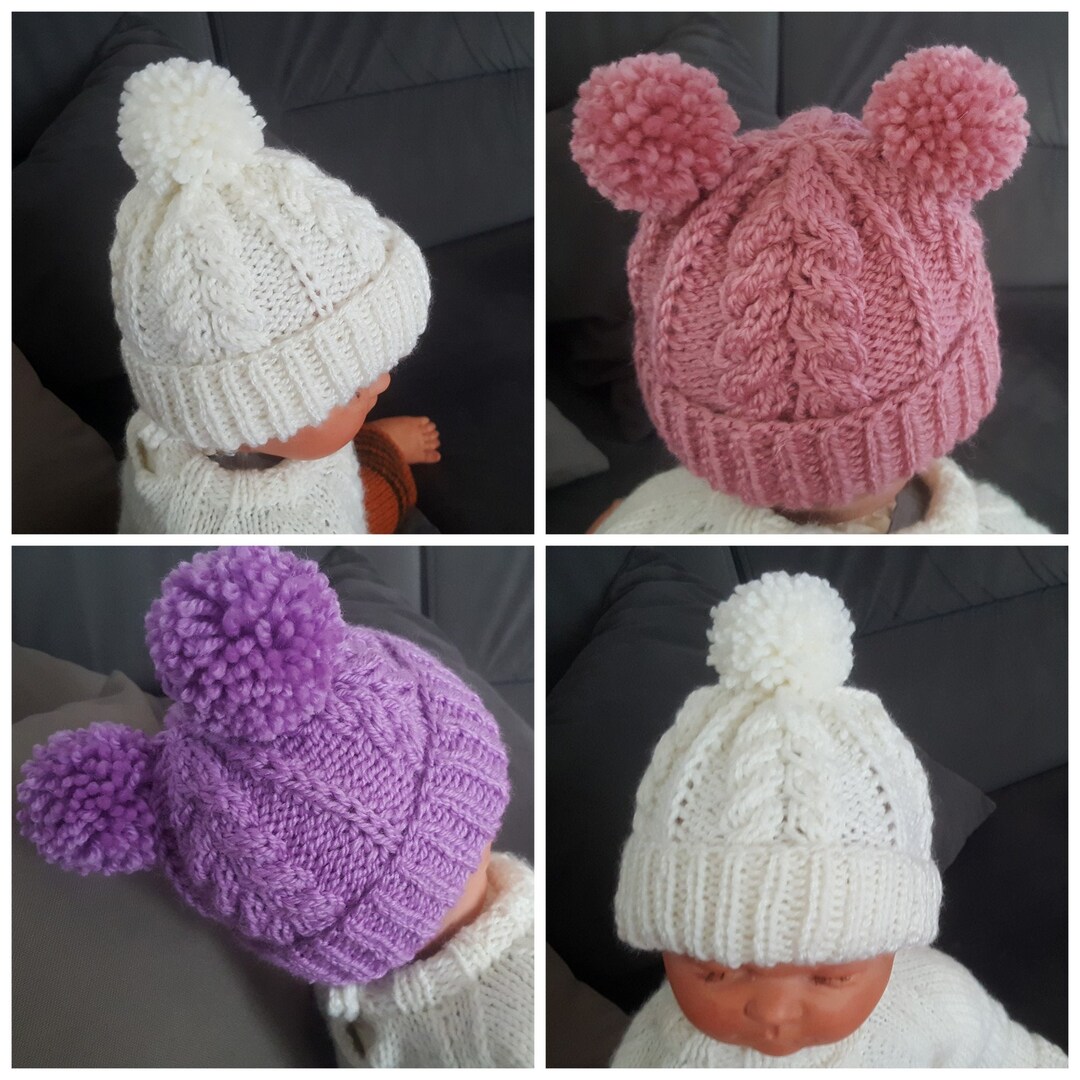 Baby Girl Knit Hat With a Pom Pom Knit Baby Hat Baby Girl Etsy