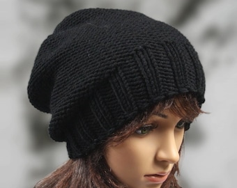 Hand knitted ladies slouchy beanie. A lovely hat available in many colours.