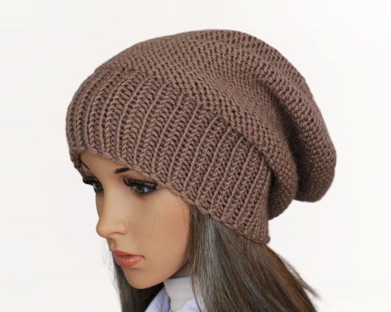 Hand Knit Slouchy Beanie: Wool Acrylic Blend, Oversized 