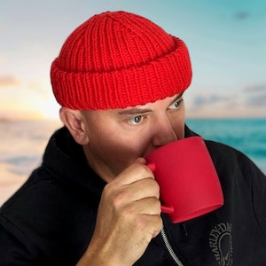Fisherman ribbed beanie, docker cap, trawler beanie. Fisherman knit hat, fitted brimless wool cap, hat for a man-valentine&#39;s day