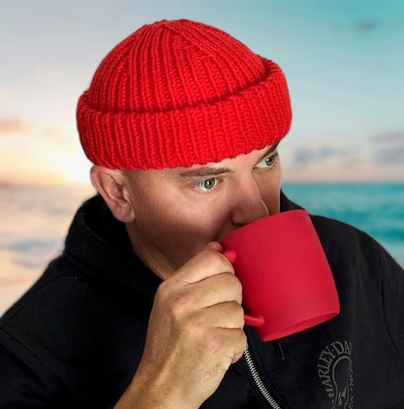 Hand Knitted Fisherman Beanie: Ribbed Wool Docker Cap
