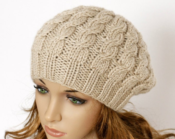 Hand Knitted Ladies Hat Cable Beret Chunky Knit Hat Womens Hat Etsy UK