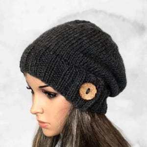 Slouchy Beanie Button Hat Hand Knit Women Hat winter womens hat Slouchy Hat Christmas Gift unisex slouchy beanie Gift for a man 24 colours.