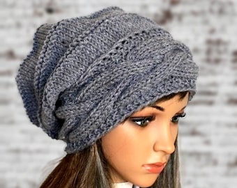 Slouchy Beanie, chunky beanie Knitted Hat Large women Oversized Hat winter Big Baggy Super chunky hat unisex, In many colours.