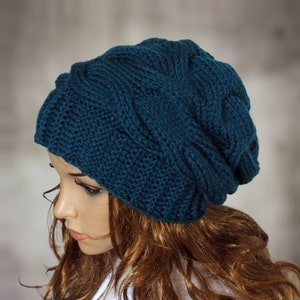 Hand knitted ladies slouchy beanie. A lovely hat available in many colours.