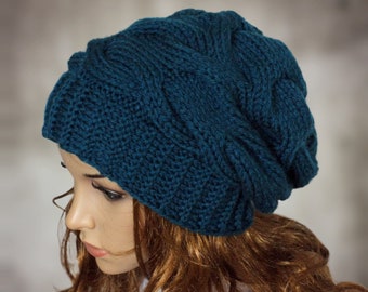 Hand Knitted Slouchy Beanie: Ladies Winter Hat