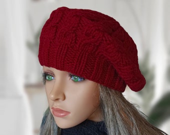 Bonnet en grosse maille, béret pour femme, bonnet en tricot, bonnet en tricot chic d'artiste français, bonnet confortable pour femme tricoté à la main pour l'automne Bonnet pour femme.