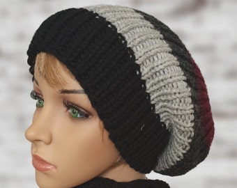 Bonnet tricoté à la main, bonnet unisexe. Bonnet d'hiver en tricot épais pour adolescents, mode ample et ample pour homme, bonnet surdimensionné, bonnet d'hiver.