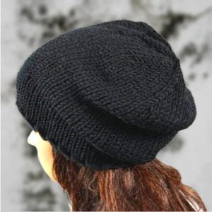 Hand knitted unisex slouchy beanie. A lovely hat for men and women available in black. Available in many colours!